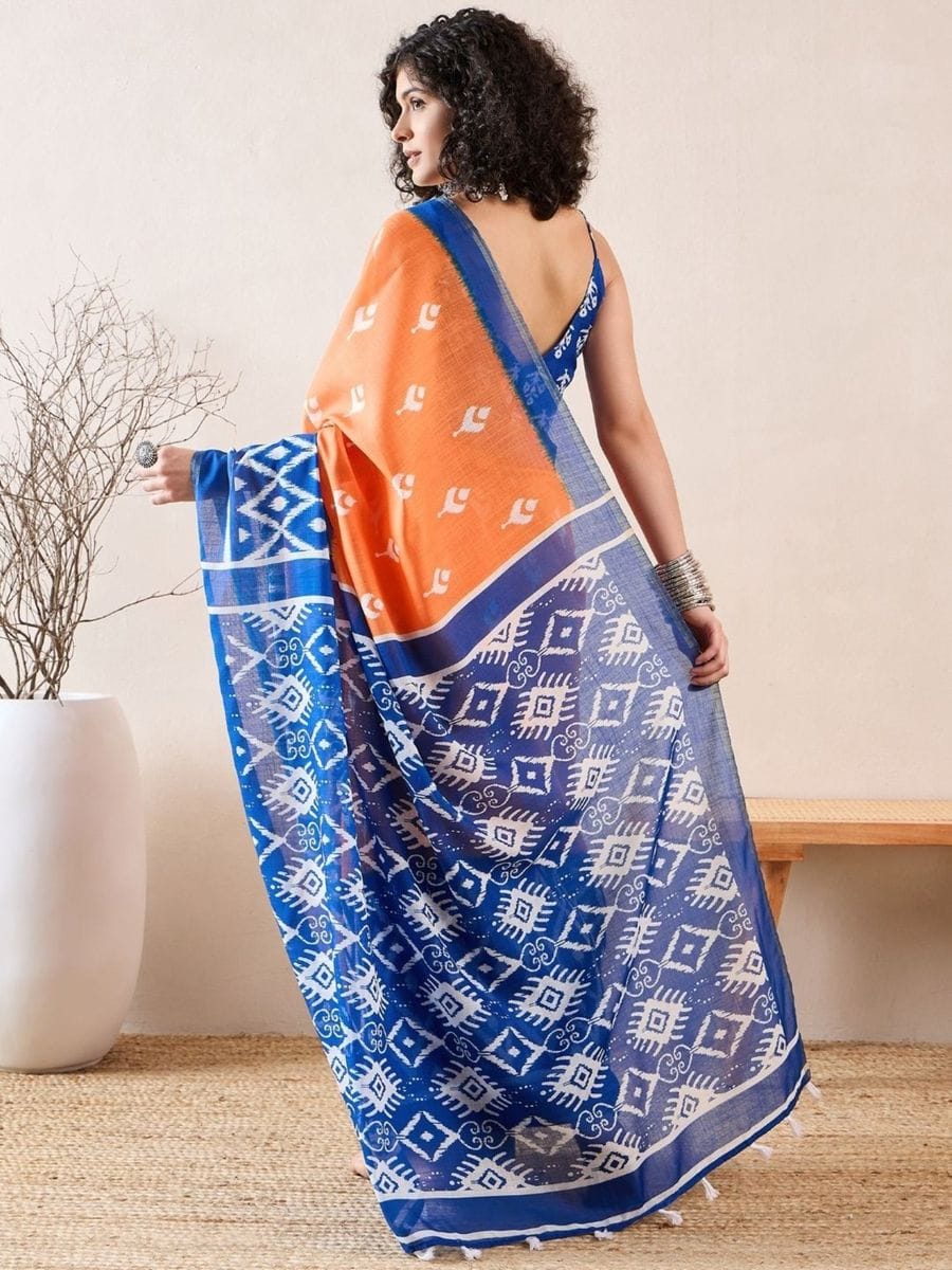 Mellifluous Orange 1 Minute Ready To Wear Mul Cotton Digital Printed Saree With Pocket