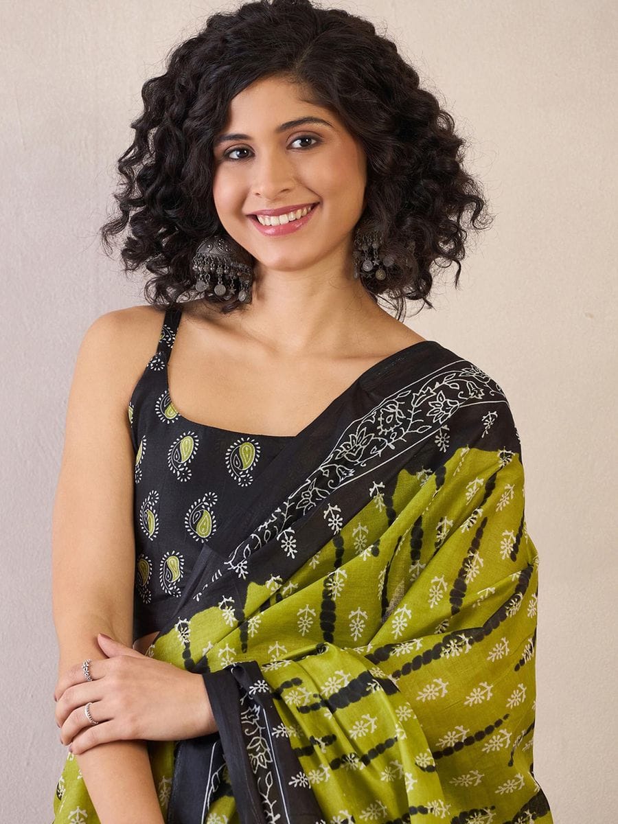 Pleasant Mehndi 1 Minute Ready To Wear Mul Cotton Digital Printed Saree With Pocket