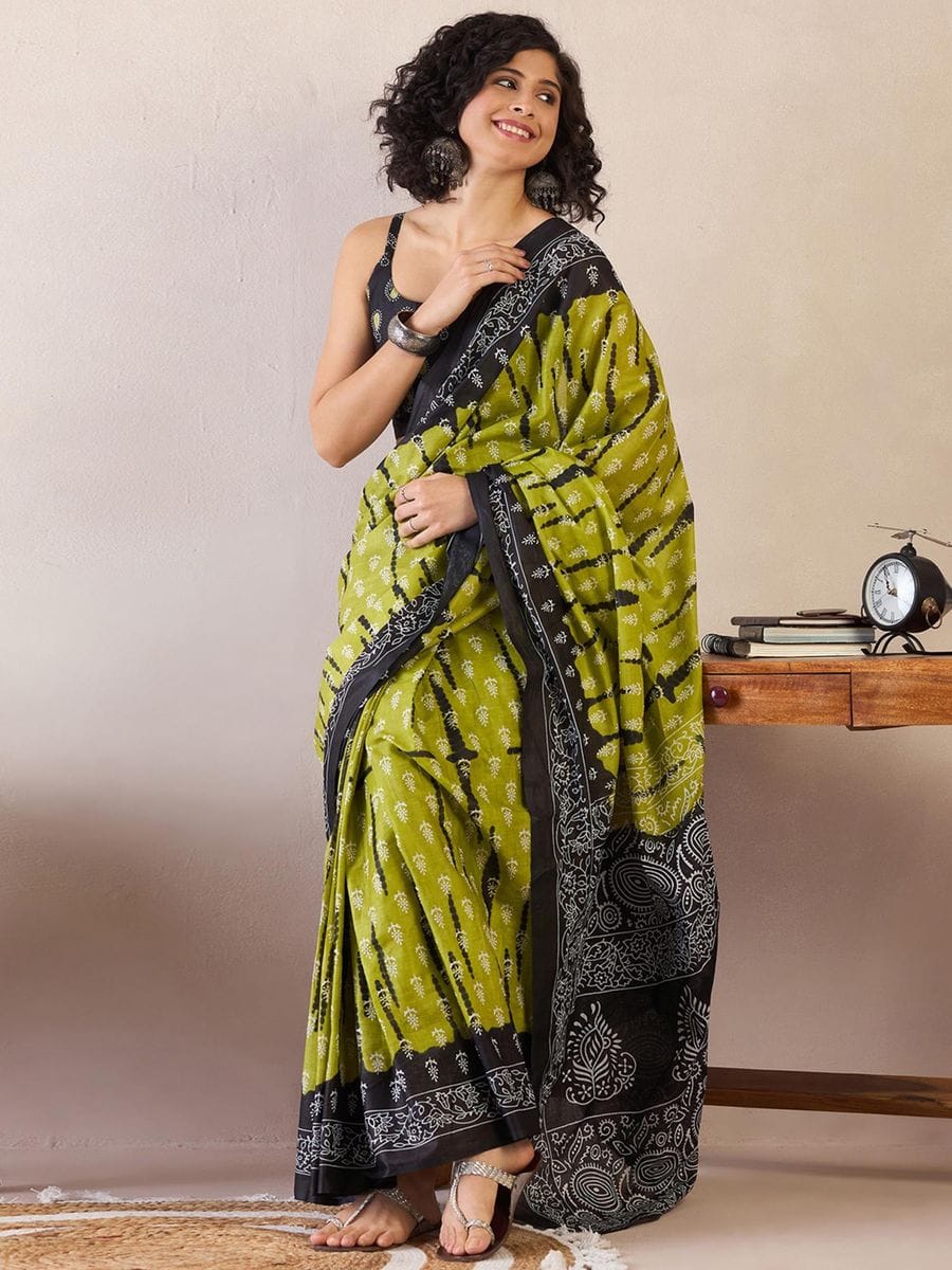 Pleasant Mehndi 1 Minute Ready To Wear Mul Cotton Digital Printed Saree With Pocket