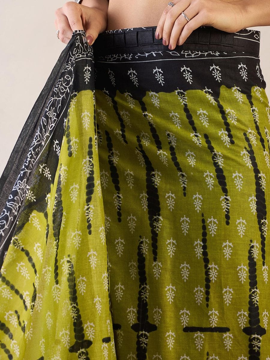 Pleasant Mehndi 1 Minute Ready To Wear Mul Cotton Digital Printed Saree With Pocket