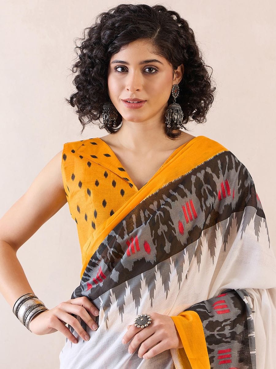 Trendy White 1 Minute Ready To Wear Mul Cotton Digital Printed Saree With Pocket