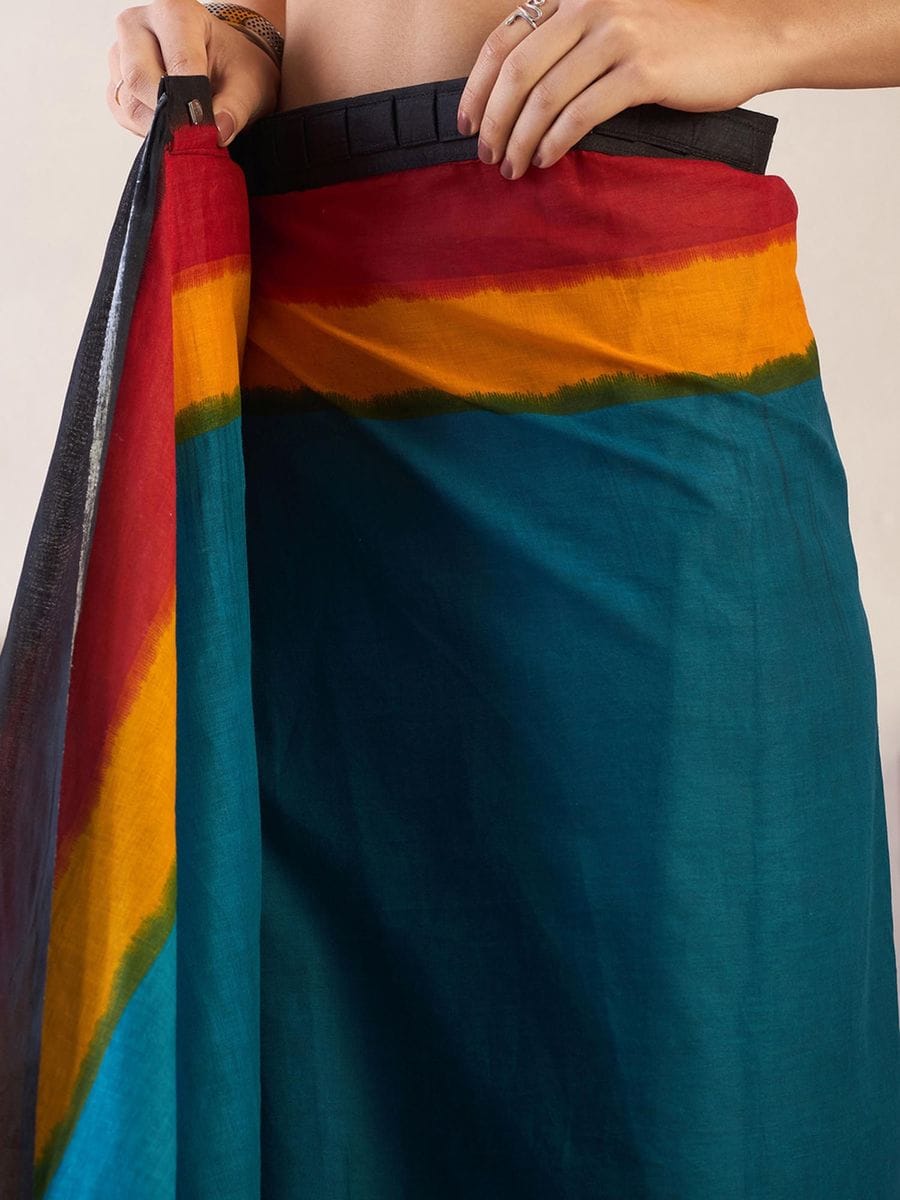Blooming Blue 1 Minute Ready To Wear Mul Cotton Digital Printed Saree With Pocket