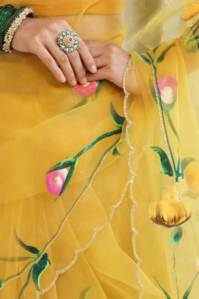 Precious Yellow 1 Minute Ready To Wear Premium Organza Saree