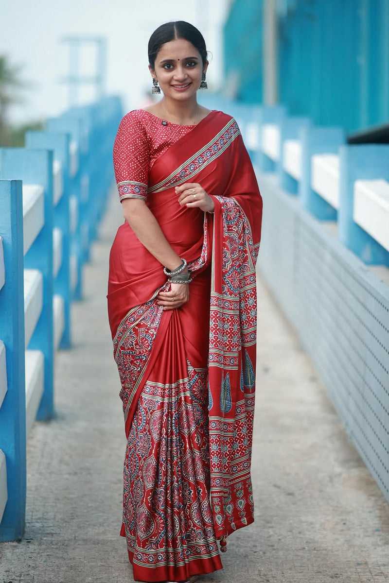 Supernal Red 1 Minute Ready To Wear Premium Crape Silk Saree