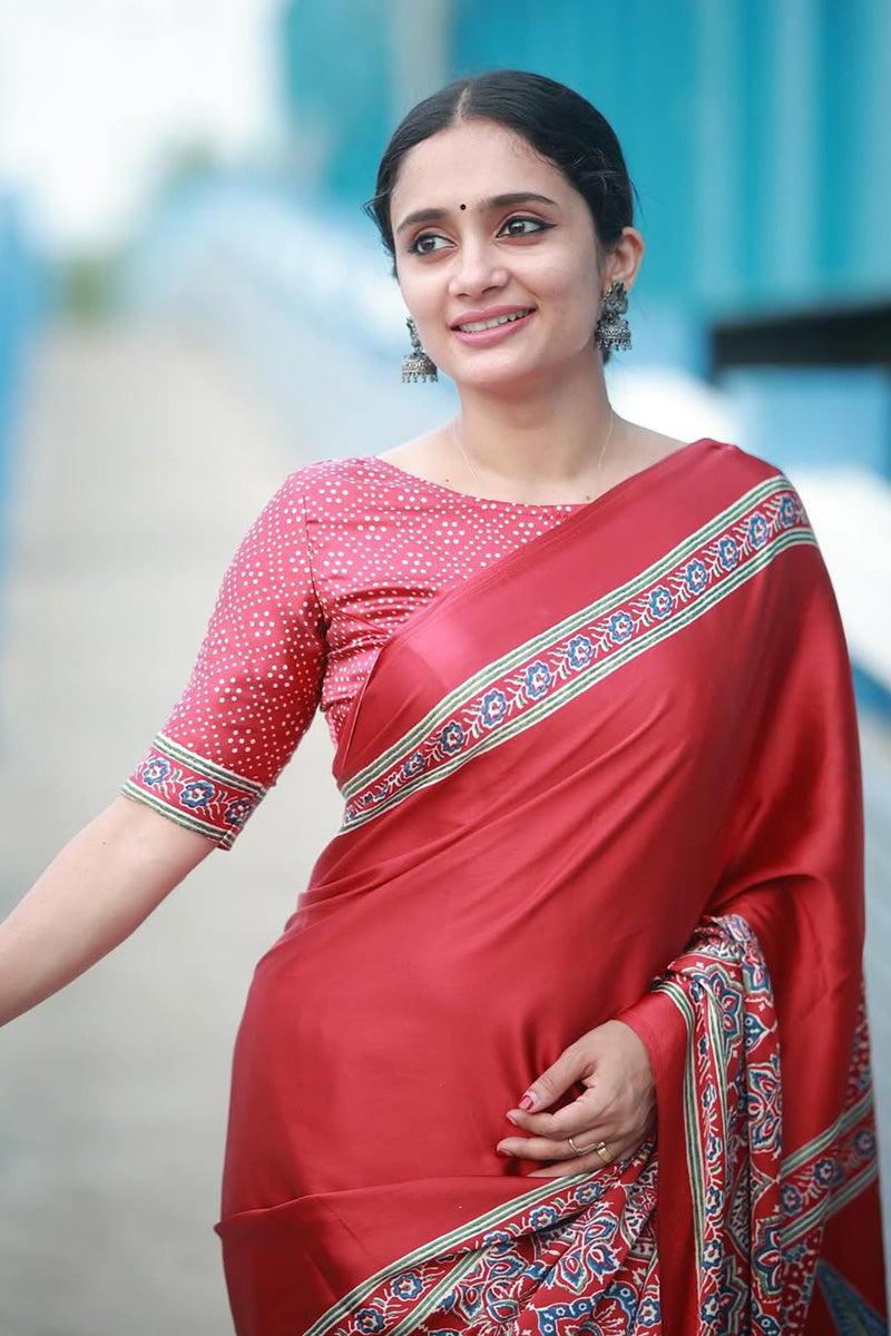 Supernal Red 1 Minute Ready To Wear Premium Crape Silk Saree