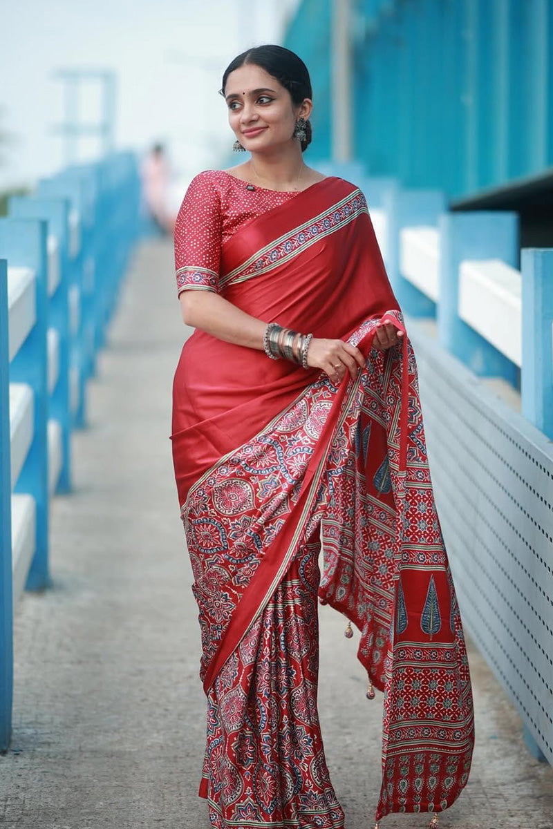 Supernal Red 1 Minute Ready To Wear Premium Crape Silk Saree