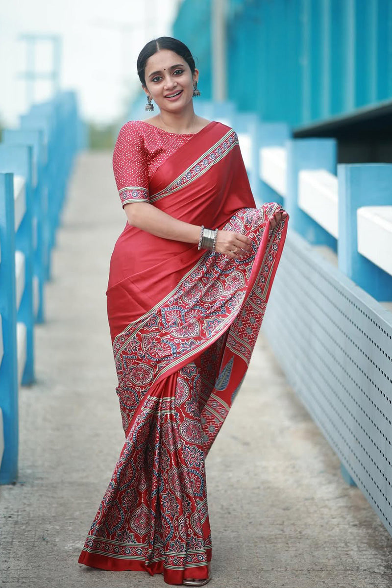 Supernal Red 1 Minute Ready To Wear Premium Crape Silk Saree