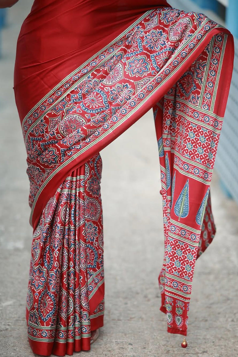 Supernal Red 1 Minute Ready To Wear Premium Crape Silk Saree