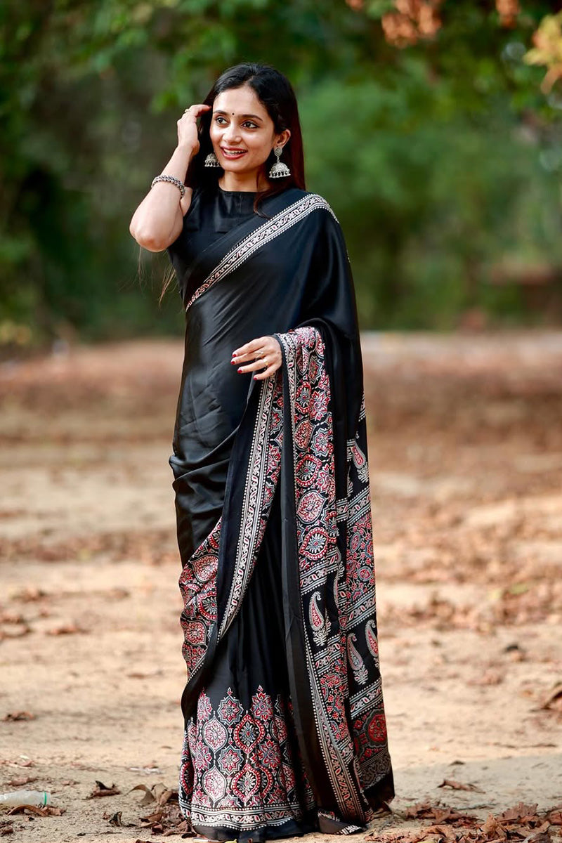 Sizzling Black 1 Minute Ready To Wear Premium Crape Silk Saree