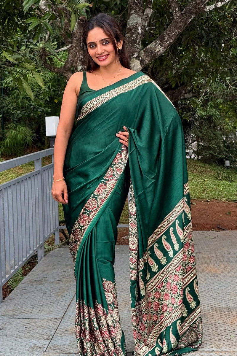 Unequalled Green 1 Minute Ready To Wear Premium Crape Silk Saree