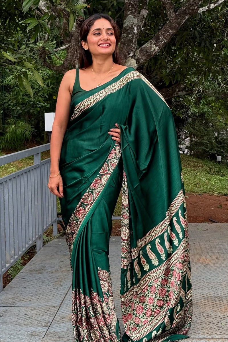Unequalled Green 1 Minute Ready To Wear Premium Crape Silk Saree