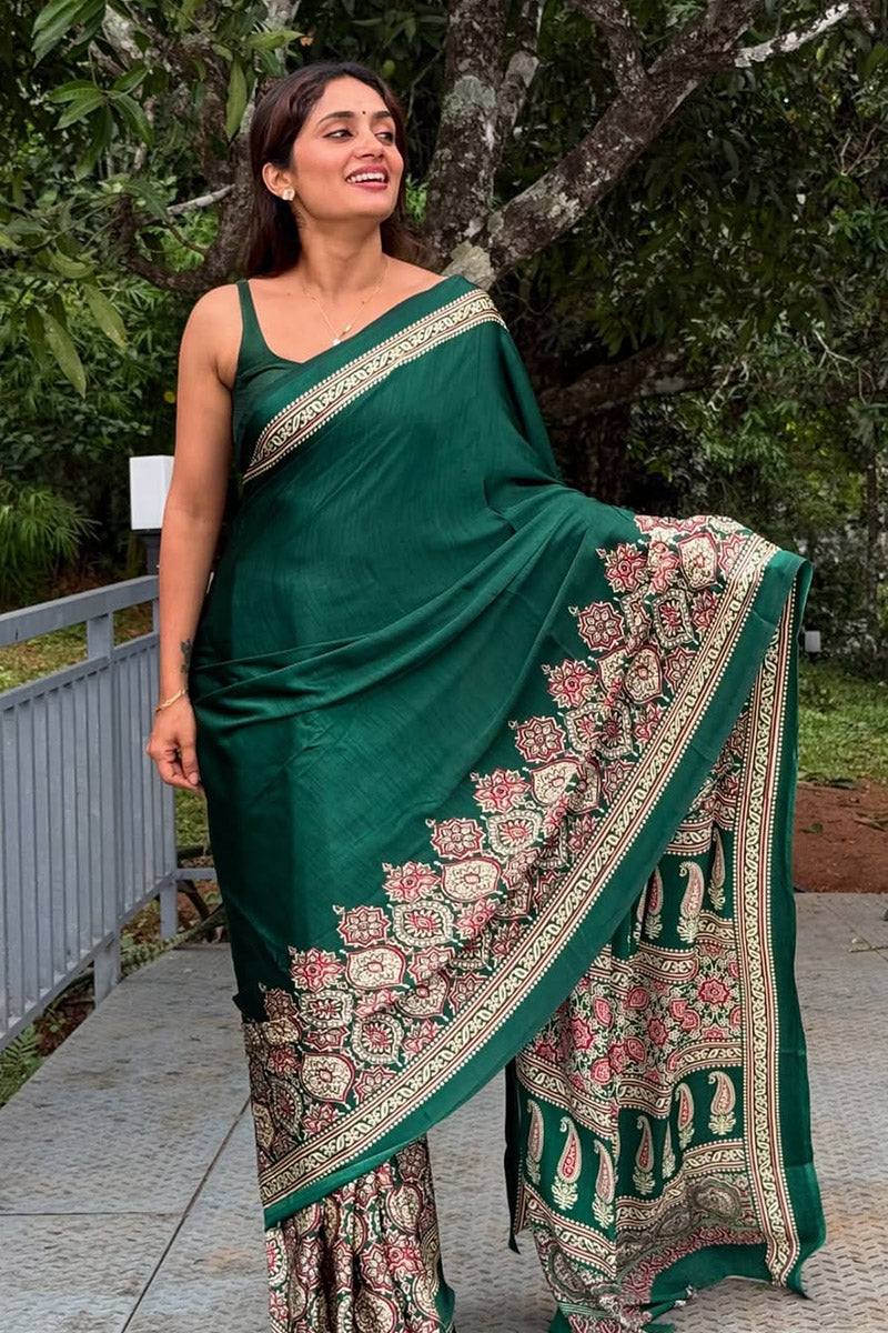 Unequalled Green 1 Minute Ready To Wear Premium Crape Silk Saree