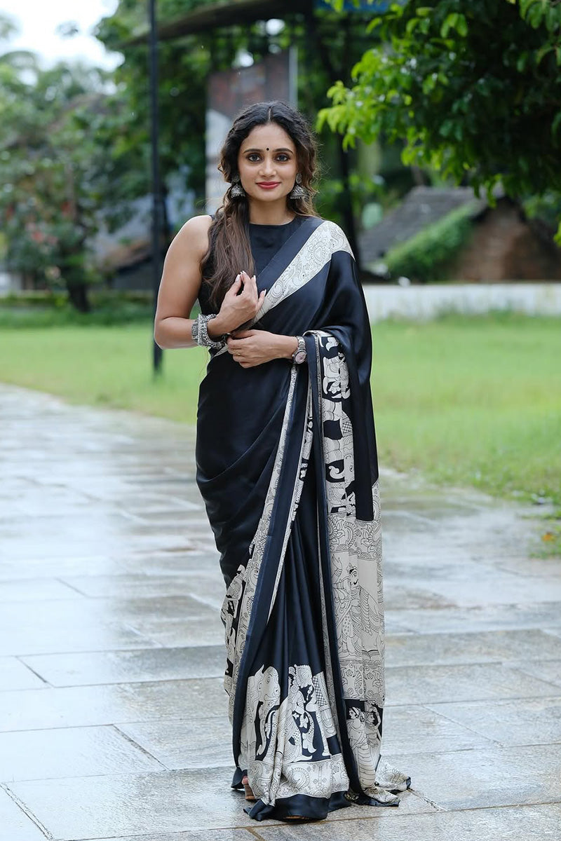 Denouement Black 1 Minute Ready To Wear Premium Crape Silk Saree