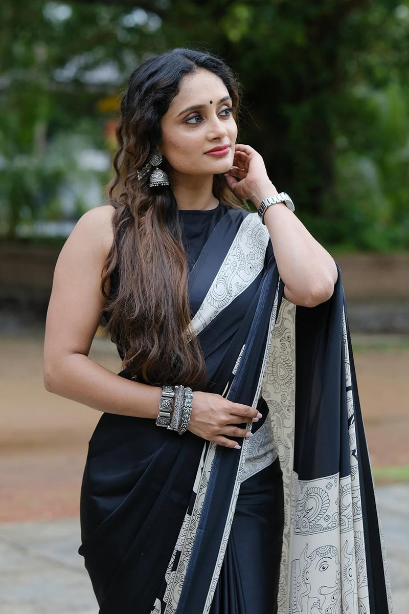 Denouement Black 1 Minute Ready To Wear Premium Crape Silk Saree