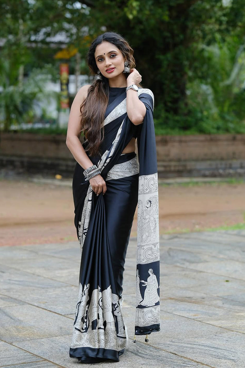 Denouement Black 1 Minute Ready To Wear Premium Crape Silk Saree