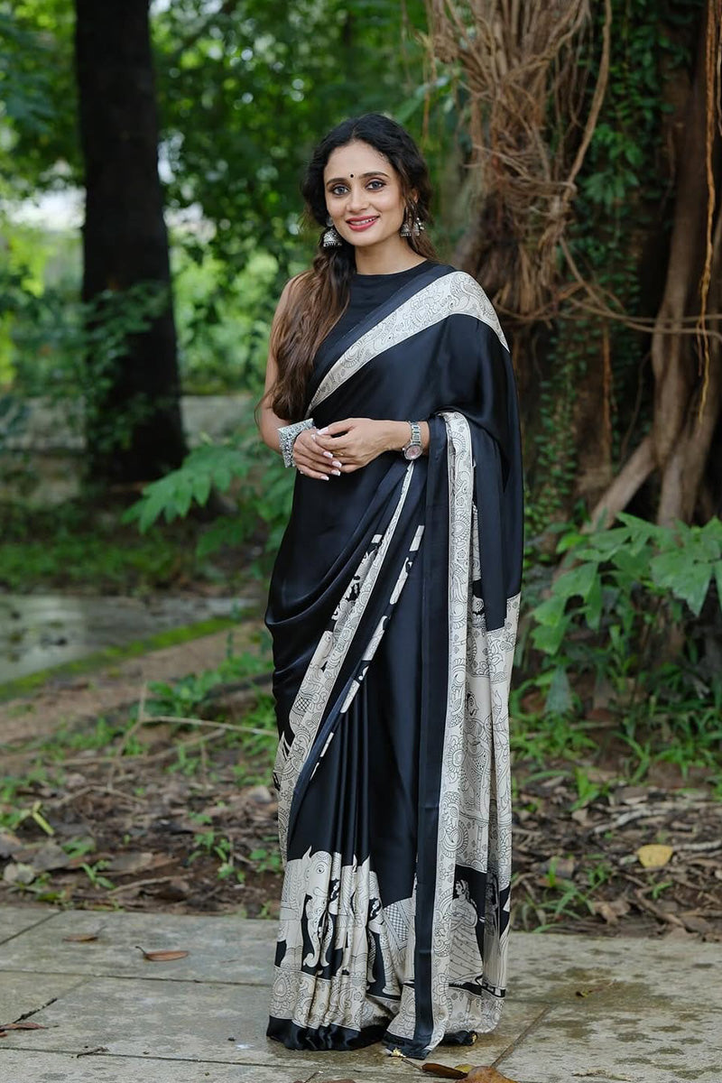 Denouement Black 1 Minute Ready To Wear Premium Crape Silk Saree