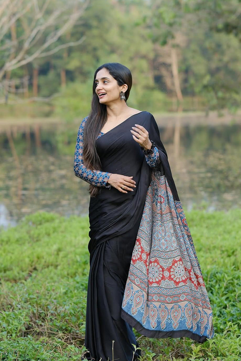 Eloquence Black 1 Minute Ready To Wear Premium Crape Silk Saree
