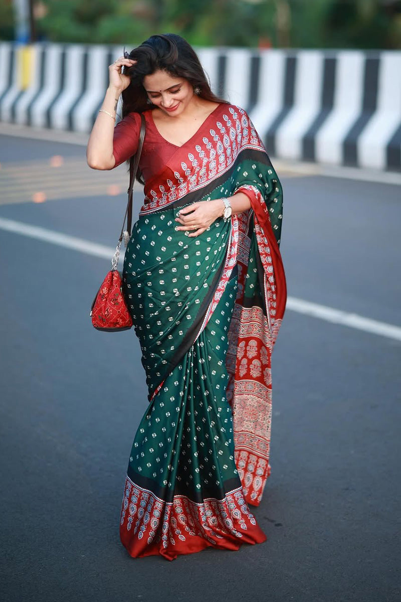 Denouement Green 1 Minute Ready To Wear Premium Crape Silk Saree
