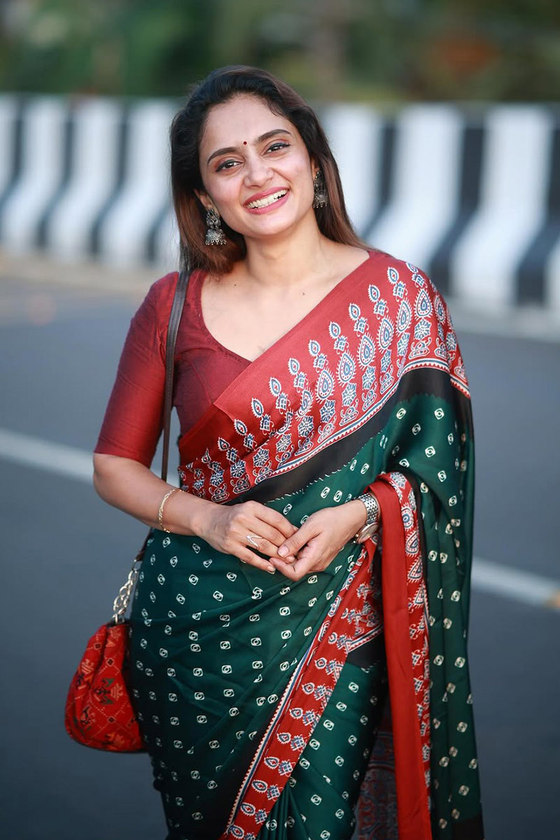 Denouement Green 1 Minute Ready To Wear Premium Crape Silk Saree