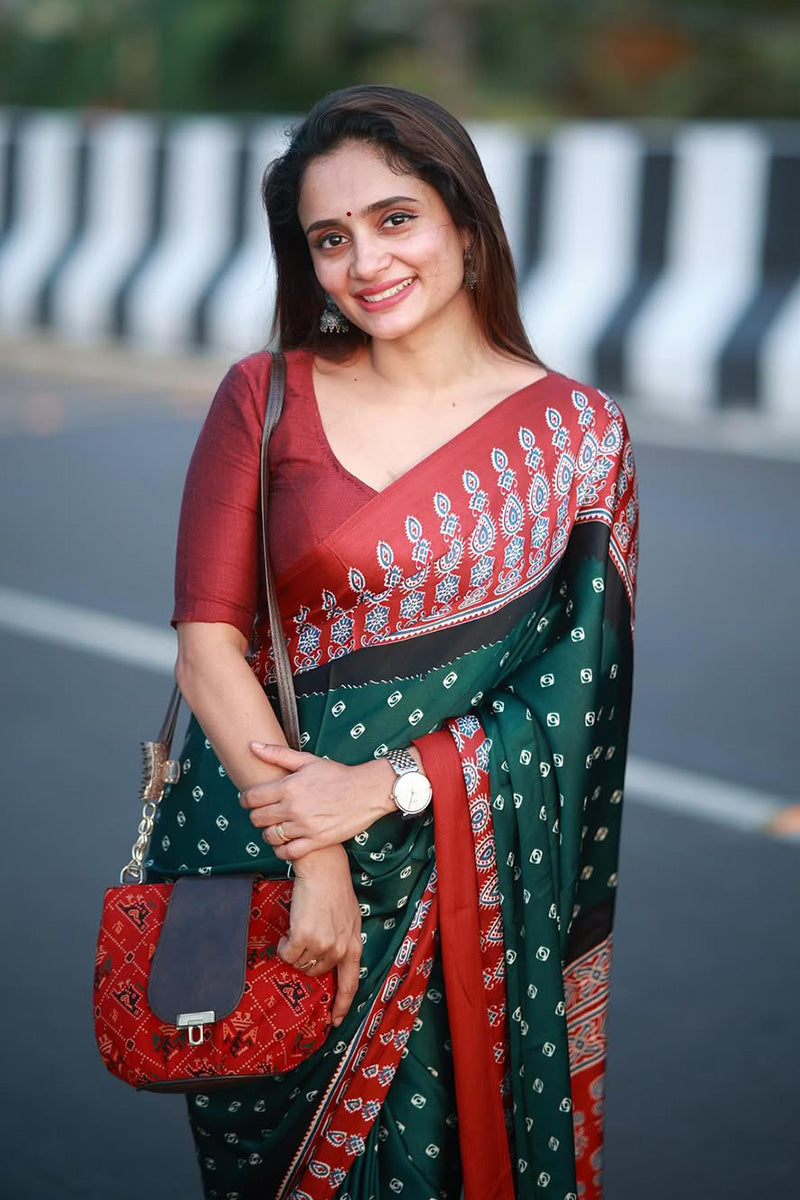 Denouement Green 1 Minute Ready To Wear Premium Crape Silk Saree