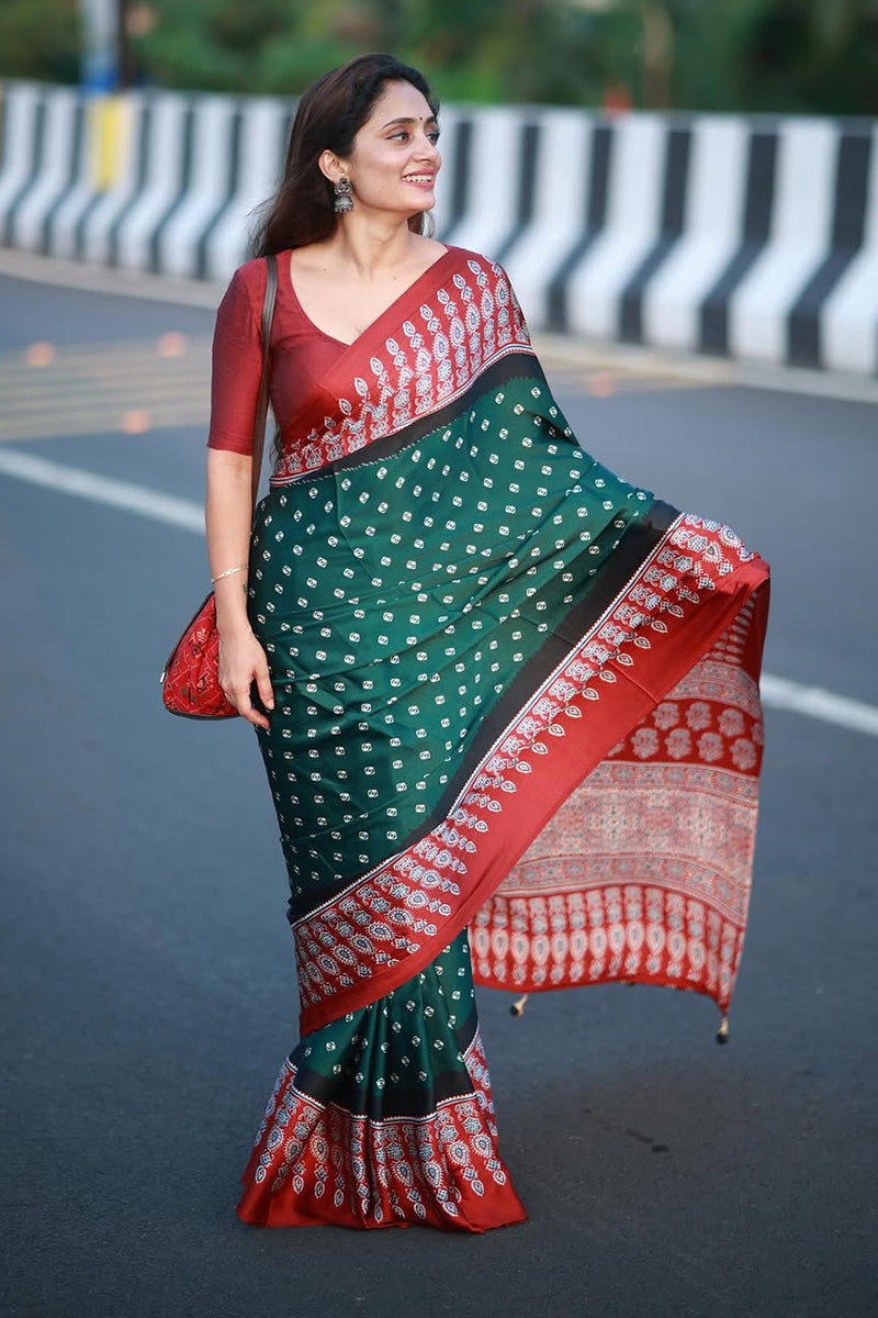 Denouement Green 1 Minute Ready To Wear Premium Crape Silk Saree