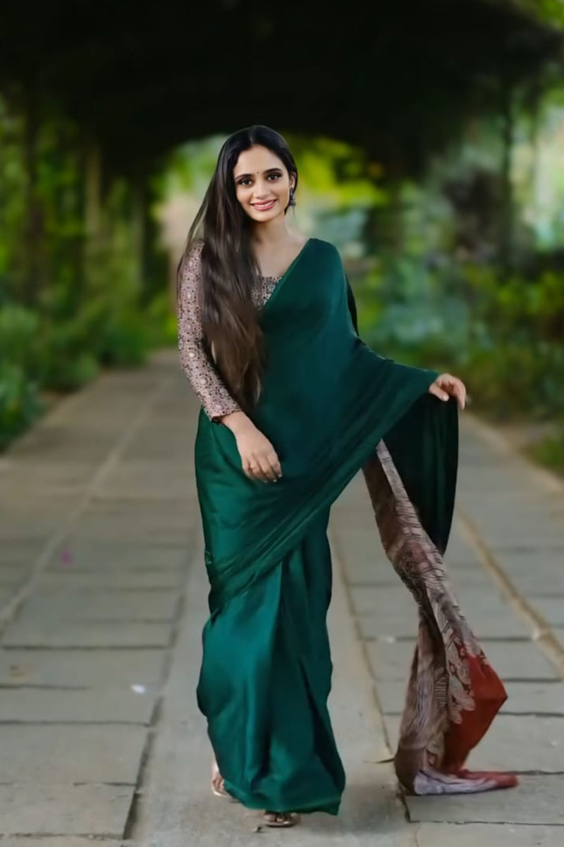 Flaunt Green 1 Minute Ready To Wear Premium Crape Silk Saree
