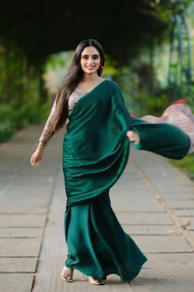 Flaunt Green 1 Minute Ready To Wear Premium Crape Silk Saree