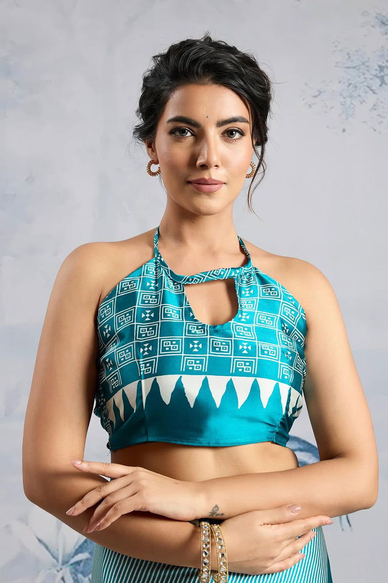 Bucolic Firozi 1 Minute Ready To Wear Digital Printed Crape Silk Saree