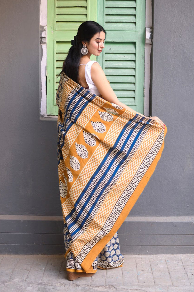 Confounding 1 Minute Ready To Wear Blue Mul Cotton Digital Printed Saree With Pocket