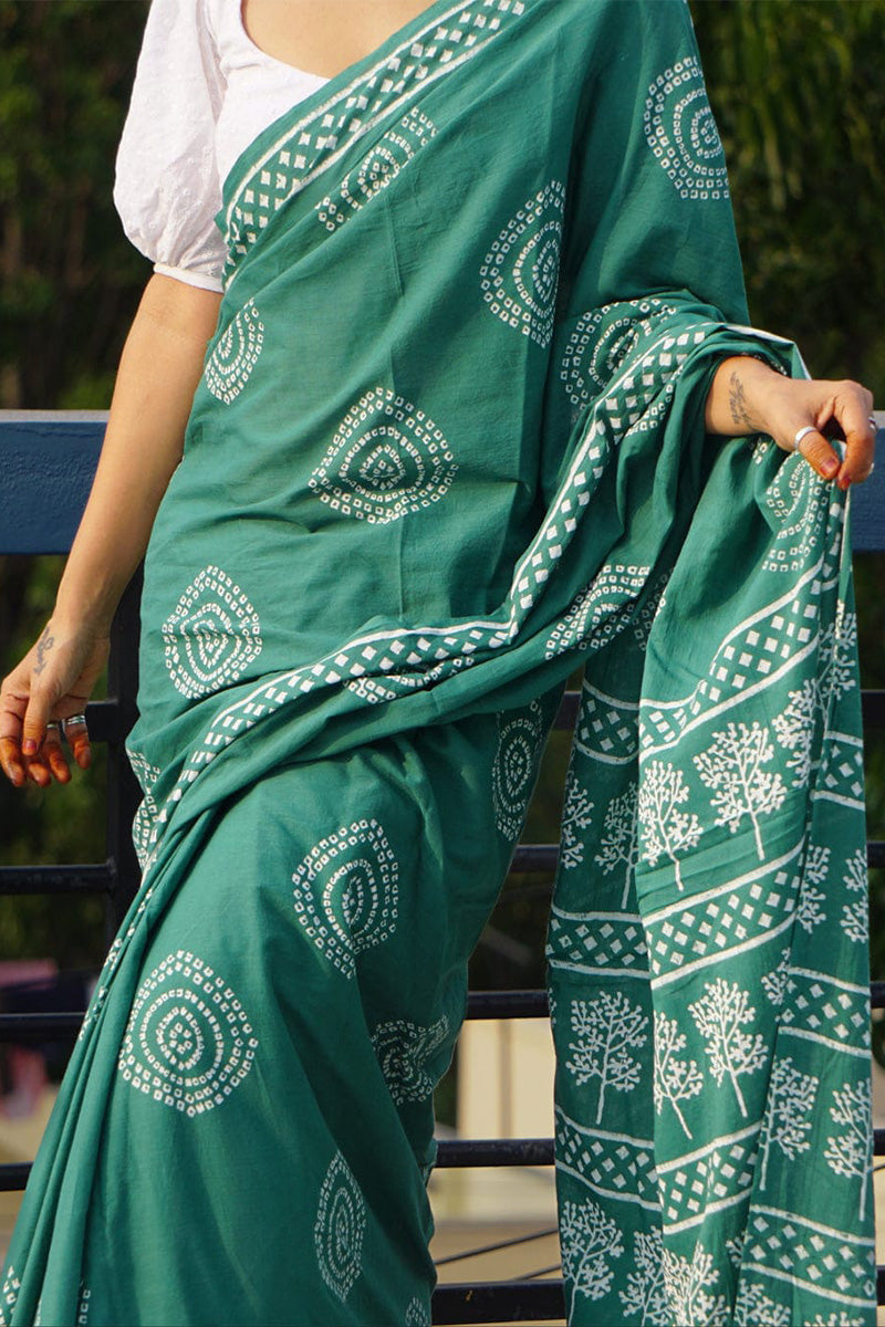 Exuberant 1 Minute Ready To Wear Sea Green Mul Cotton Digital Printed Saree With Pocket