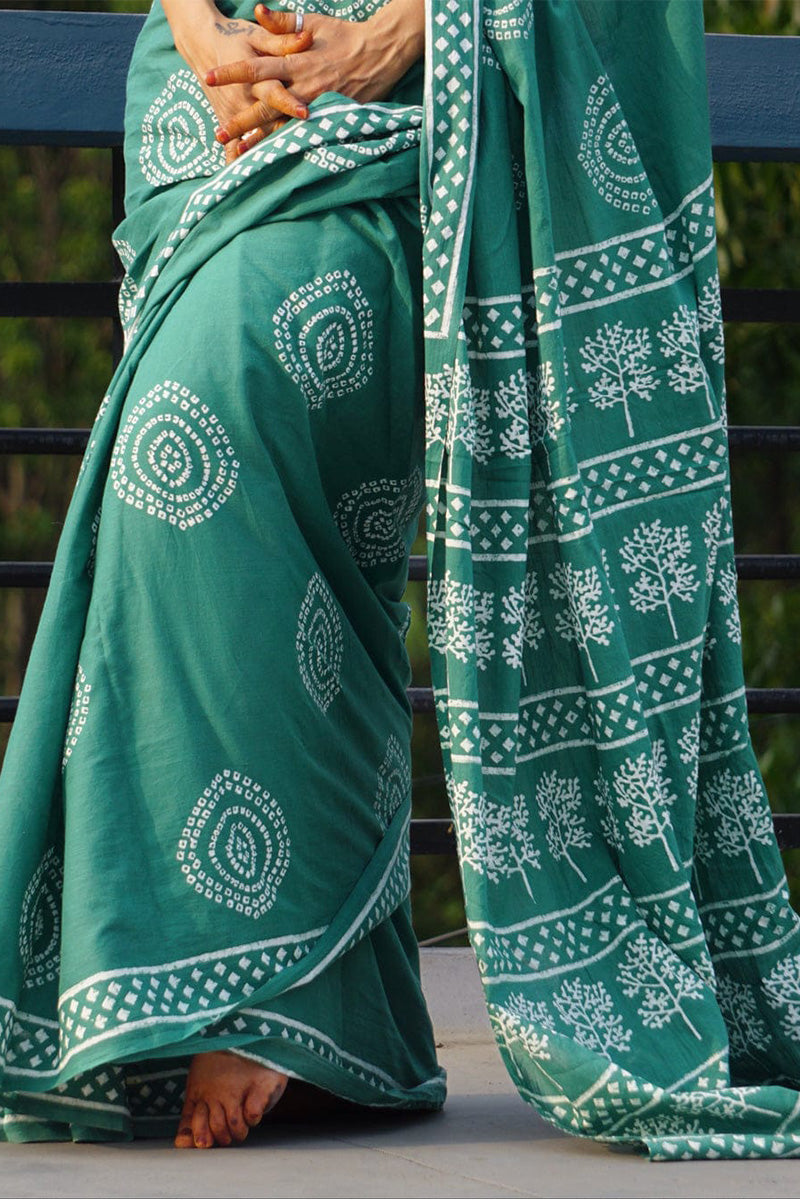 Exuberant 1 Minute Ready To Wear Sea Green Mul Cotton Digital Printed Saree With Pocket