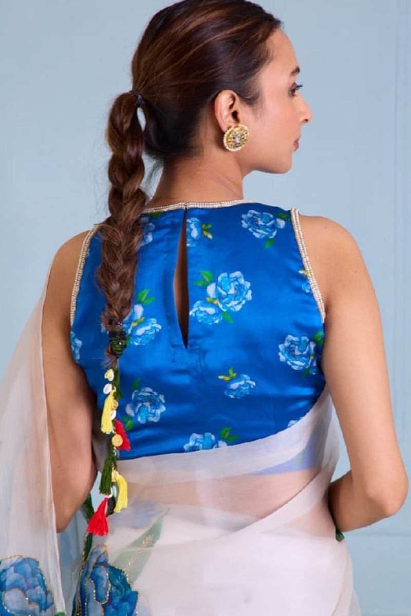 Eye-catching 1 Minute Ready To Wear White Organza Saree