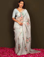 Sumptuous 1 Minute Ready To Wear White Organza Saree