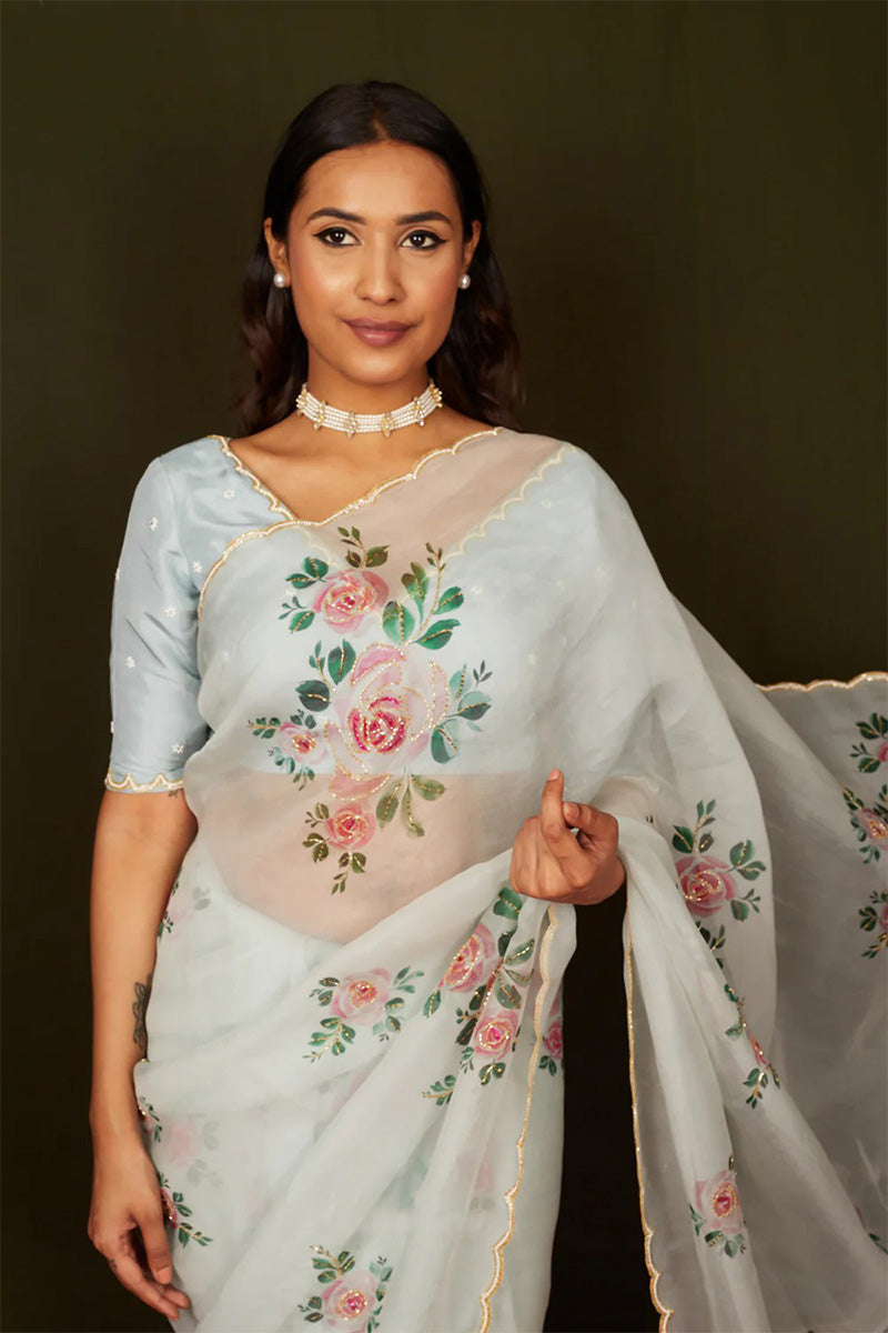 Sumptuous 1 Minute Ready To Wear White Organza Saree