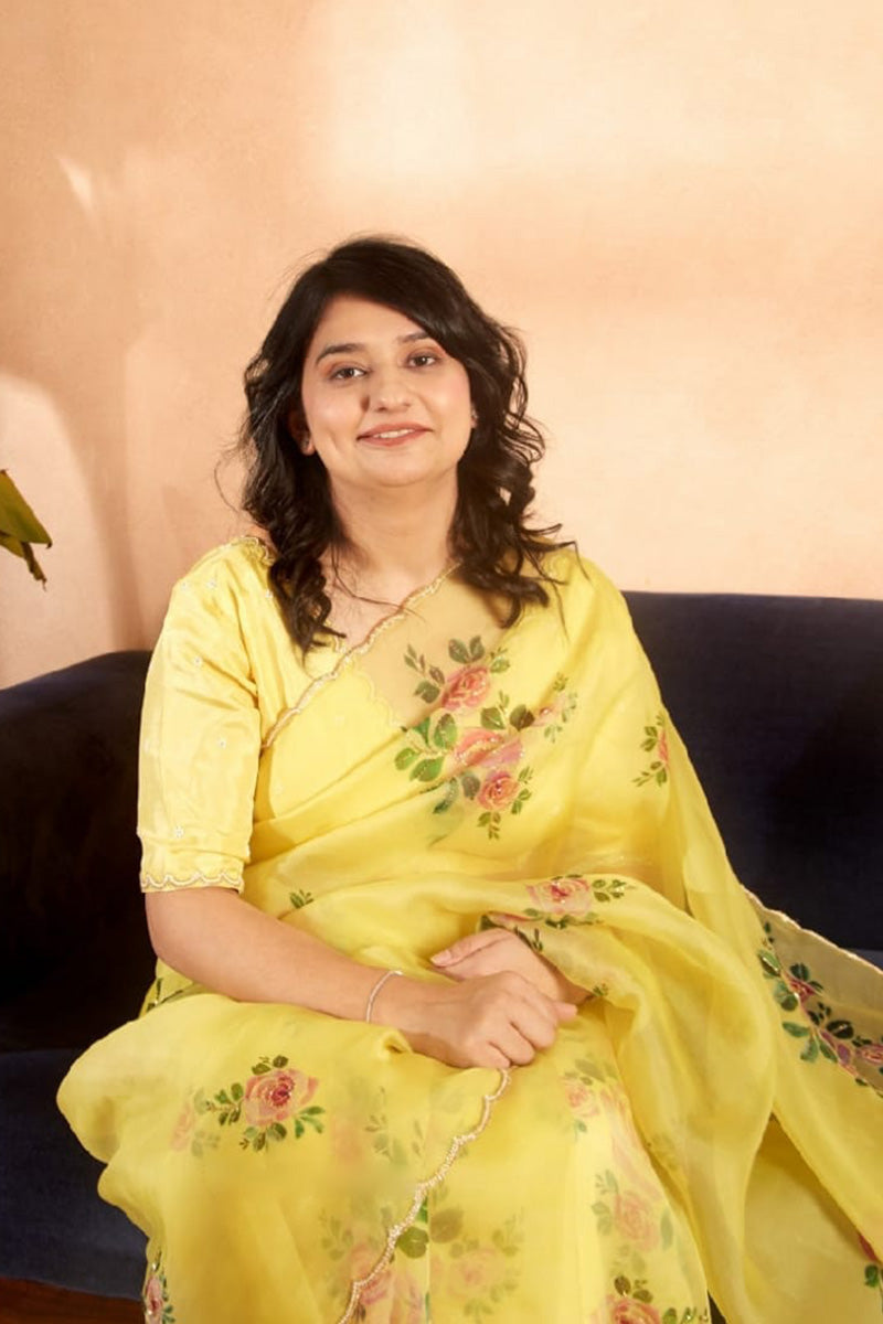 Most Stunning 1 Minute Ready To Wear Yellow Organza Saree