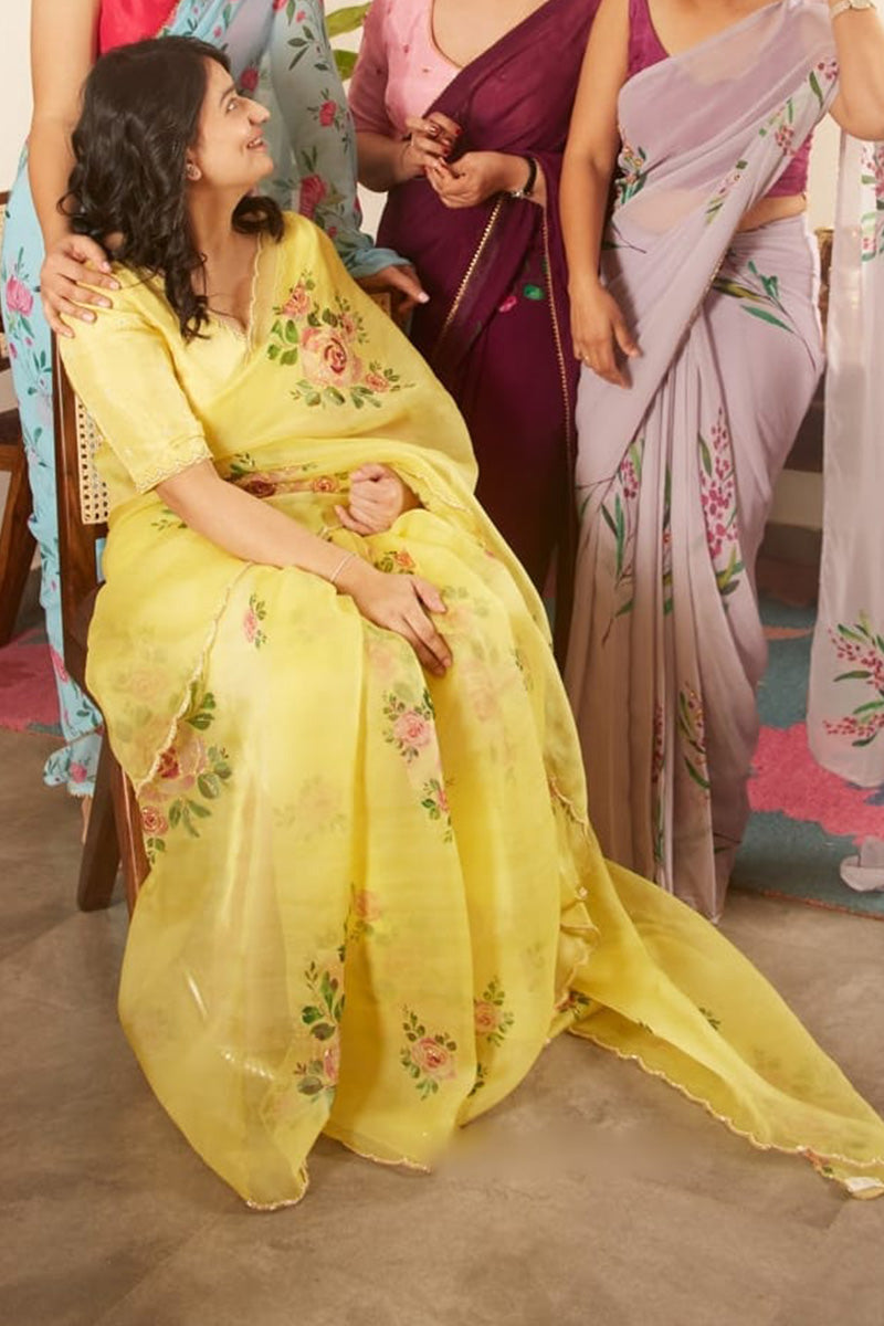 Most Stunning 1 Minute Ready To Wear Yellow Organza Saree