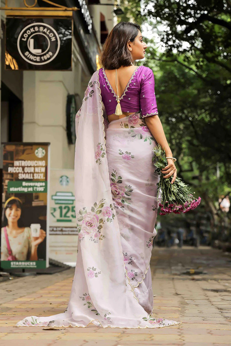 Gleaming 1 Minute Ready To Wear Lavender Organza Saree