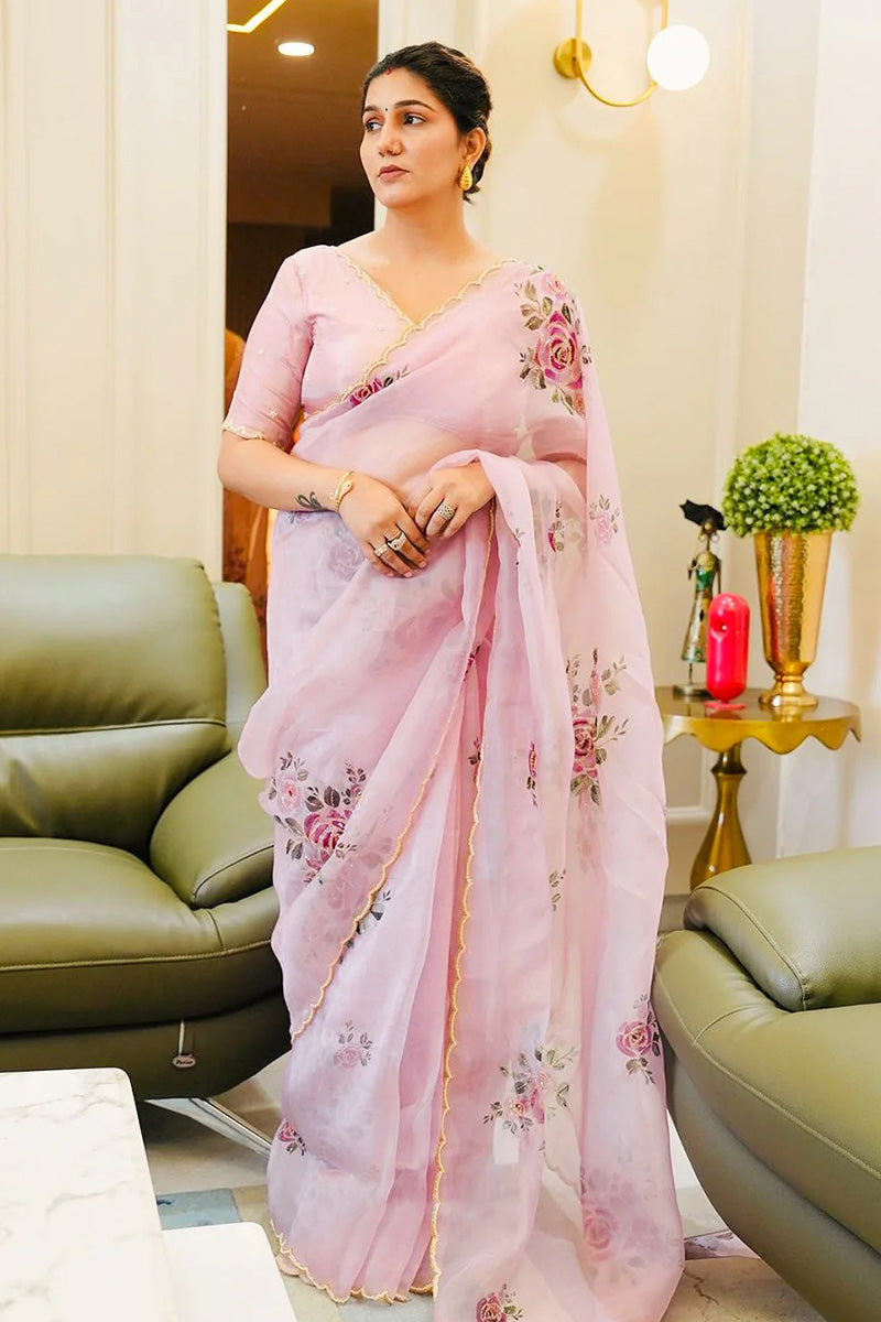 Imaginative 1 Minute Ready To Wear Pink Organza Saree