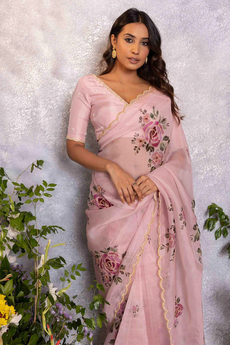 Imaginative 1 Minute Ready To Wear Pink Organza Saree