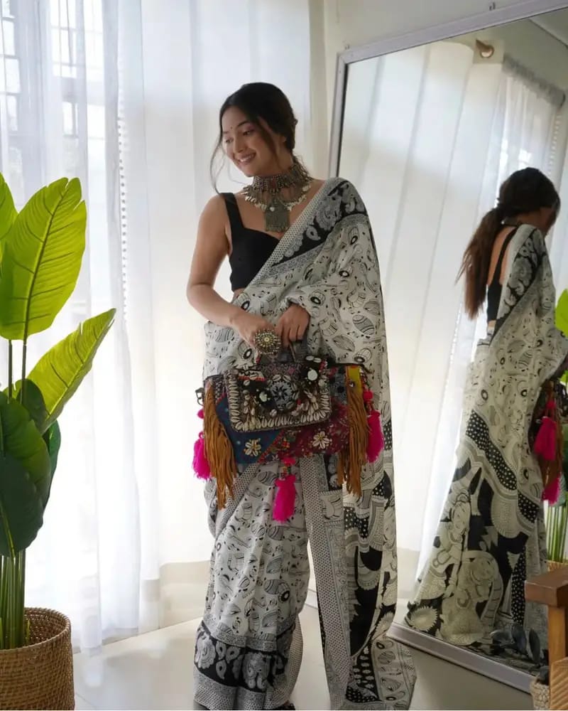 Flameboyant 1 Minute Ready To Wear White Georgette Digital Printed Saree