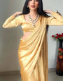 Imaginative 1 Minute Ready To Wear Gold Satin Silk Saree