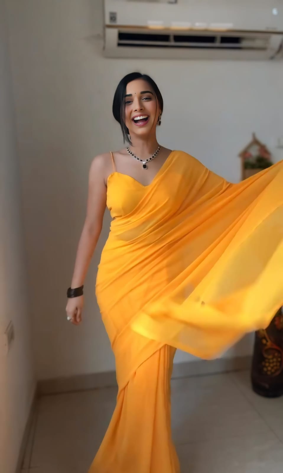 Effervescent 1 Minute Ready To Wear Yellow Georgette Saree
