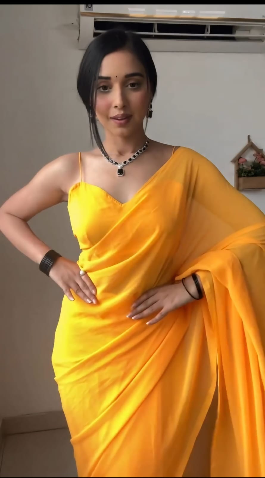 Effervescent 1 Minute Ready To Wear Yellow Georgette Saree