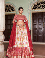 Red & White Tussar Silk Lehenga Set With Perfect Floral And Patola Print With Dupatta