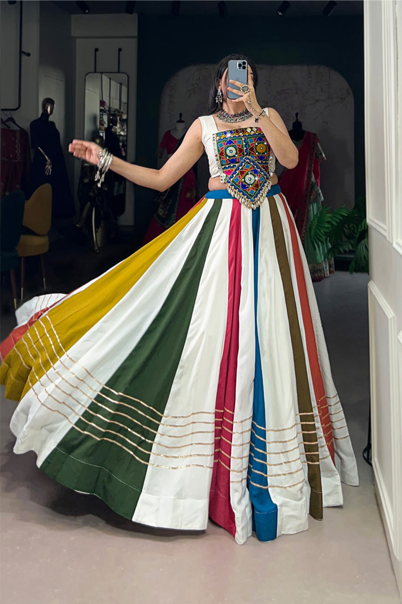 Traditional Multicolor Panelled Lehenga with Gamthi Embroidered Blouse