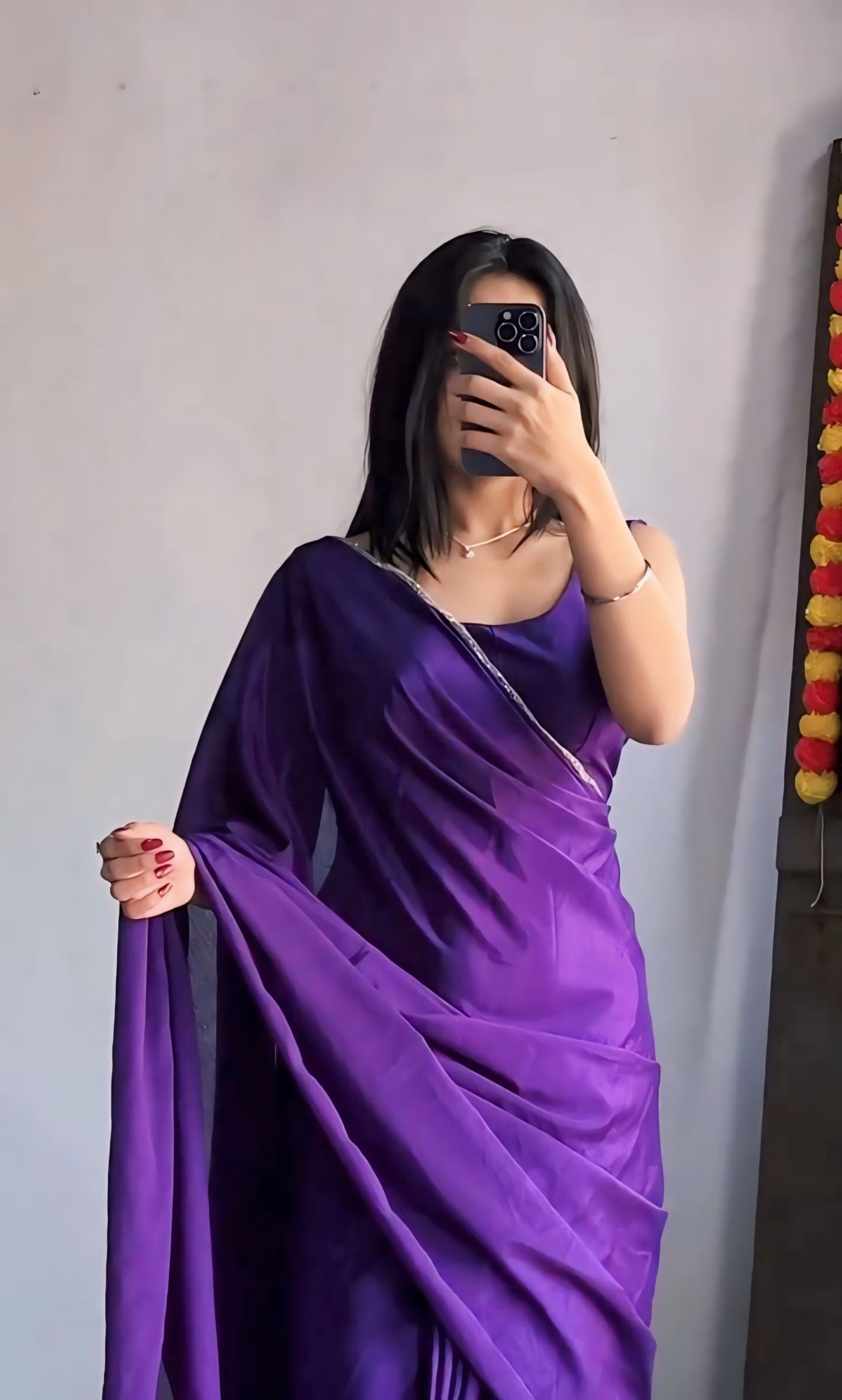 Entrancing 1 Minute Ready To Wear Purple Chinon Silk Hand Work Saree